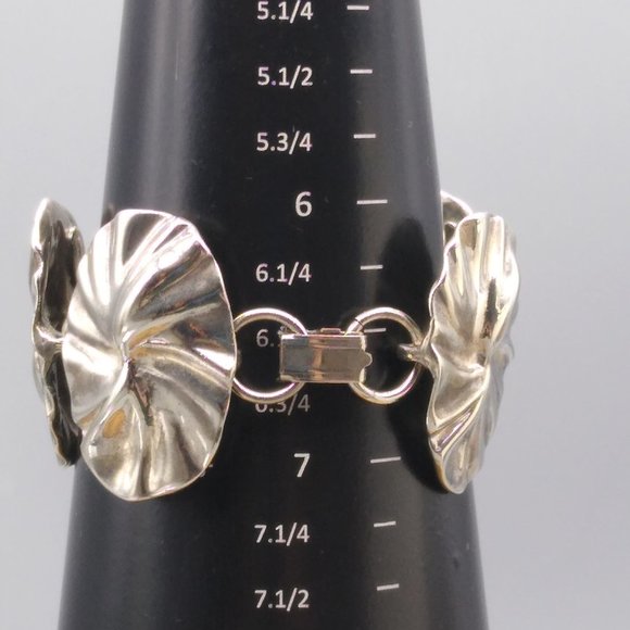 Vintage Dauplaise Lily Pad Link Bracelet, Modernist Botanical Silver Tone Leaf - Picture 4 of 4